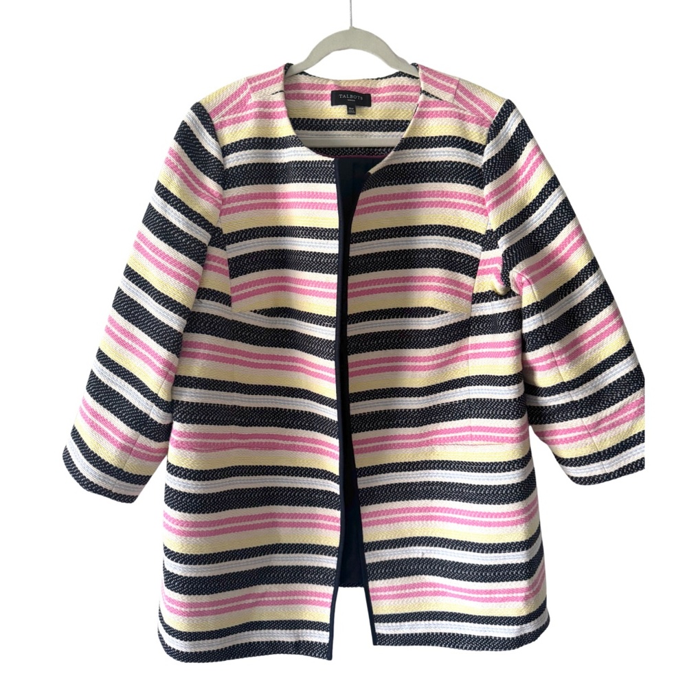 Talbots Striped Woven Open Jacket